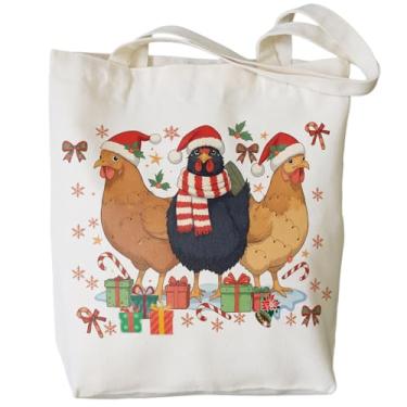 Imagem de PaJiaNi Sacola de Natal de galinha, sacola com laço de Natal, presentes para mulheres, presentes para amantes de frango, sacolas de compras reutilizáveis, 40 x 34 cm