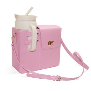 Imagem de OOAAVVJL Bolsa tiracolo portátil para armazenamento de copo de água, bolsa de ombro com suporte para garrafa de água esportiva para bolsa Stanley Cup, rosa