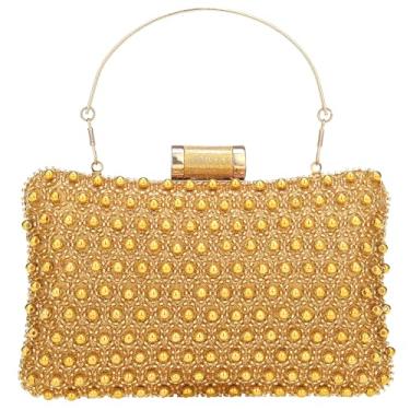 Imagem de Trustjade Bolsa clutch pérola para casamento, elegante bolsa de noite, bolsa transversal para festa formal, baile, banquete, Dourado, 7.6 x 2.5 x 4.3 inches