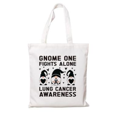 Imagem de Sacola de lona Gnome One Fights Alone Lung Cancer Awareness - Bolsa reutilizável e inspiradora de suporte para lutadores de câncer de pulmão