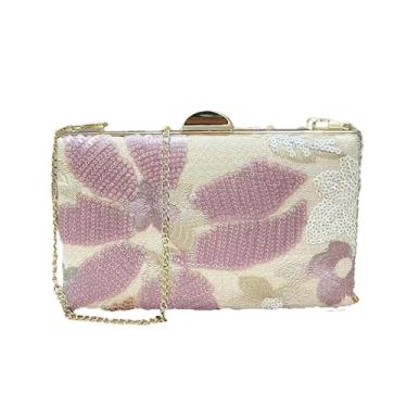 Imagem de Bolsa feminina bordada floral com lantejoulas brilhantes e elegantes para viagem na praia com corrente, rosa, Medium