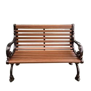 Imagem de TRGCJGH Banco ao ar livre, pátio ao ar livre, banco de jardim com moldura de alumínio fundido, cadeiras de sofá de metal para parque, quintal, varanda, gramado, varanda e quintal (122 cm/48 pol)