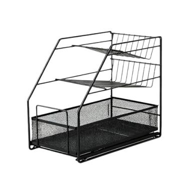 Imagem de Prateleira de Temperos com Bomba para Pia Inferior Multicamadas em Ferro Forjado Balcão Cozinha Cantinho Banheiro Design Puxador Economia Espaço Organ