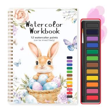 Imagem de Livro de exercícios em aquarela – Livros de exercícios para colorir aquáticos para iniciantes com 12 cores, conjunto de tinta para colorir com pincel (coelho)