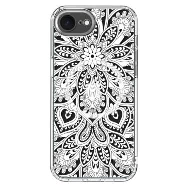 Imagem de ICEDIO Capa para iPhone 16e com protetor de tela - compatível com carregamento sem fio, proteção aprimorada para câmera, capa transparente com design floral moderno para mulheres - flores de henna