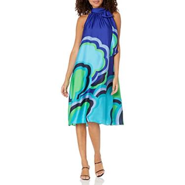 Imagem de Trina Turk Vestido feminino estampado frente única, Azul Pacífico Multi, G