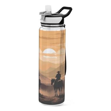 Imagem de ATTX Garrafa de água American West Cowboy, 947 ml, à prova de vazamento e livre de BPA, garrafas de água reutilizáveis de plástico Tritan para viagens, academia, corrida, fitness #161
