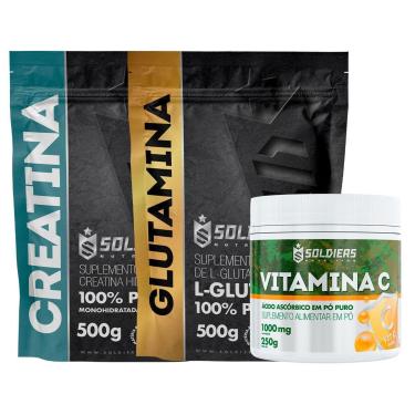 Imagem de Kit: Glutamina 500g + Vitamina C Em Pó 250g + Creatina Monohidratada 500g - 100% Puro Importado-Unissex