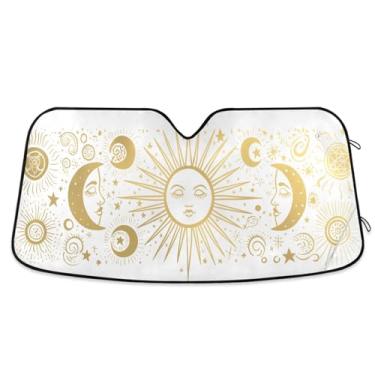 Imagem de ATTX Golden Sun and Moon Para-brisa de carro 144.8 cm x 80.0 cm Escudo solar universal com proteção UV, persiana de janela frontal automática dobrável para caminhões Sedans SUVs #120