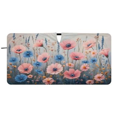 Imagem de Blueangle Para-brisa vintage flores silvestres aquarela - 149.9 cm x 76.2 cm dobrável carro janela frontal blocos pára-sol raios UV viseira de sol (503)
