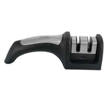 Imagem de BLACK+DECKER Afiador de Facas Manual com 2 Estágios Vertice - Pedra de Afiar Oilstone e Ferro Galvanizado, Suporte de Punho Ergonômico e Base Antiderrapante