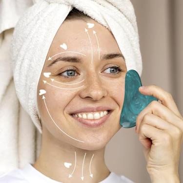 Imagem de Raspador Gua Sha feminino em resina em forma de coração, ferramenta de massagem para costas do pescoço, cintura, alívio da dor no corpo inteiro (azul)