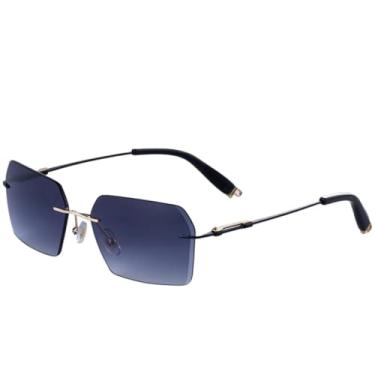 Imagem de JRLLFD Óculos de sol vintage sem aro de metal feminino, moda luxo punk masculino, óculos de sol para áreas externas UV400 (azul, gradiente, cinza)