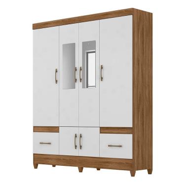 Imagem de Guarda Roupa Casal Ms912 6 Portas E 2 Gavetas Naturale/branco Com Espelho - Moval