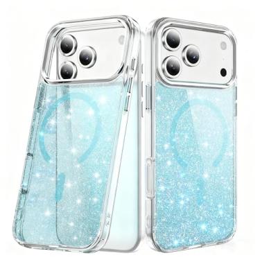 Imagem de COTDINFOR Capa para iPhone 17 Pro Max com glitter [compatível com Magsafe] antiamarelamento, linda e brilhante para mulheres e meninas, capa de TPU transparente à prova de choque para iPhone 17 Pro