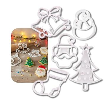 Imagem de Kit 5 Cortadores Forminhas De Biscoito - Natal - Papai Noel, Meia, Boneco de Neve, Árvore de natal - Branco