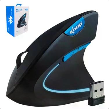 Imagem de Mouse Sem Fio Vertical Ergonômico Gamer Recarregável, 2.4G, Bluetooth 5.1, 2400 DPI, 6 Botões, Preto