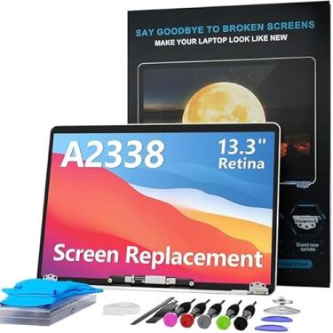 Imagem de LHM Tela de substituição A2338 para MacBook Pro 33.8 cm M1 M2 Retina EMC 3578 EMC 8162 MYD83 MYD92 MYDA2 MYDC2 MNEQ3 MNEP3 2560x1600 Conjunto de tela LCD completa com kit de correção (A2338-cinza)