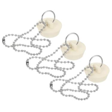 Imagem de PATIKIL Rolha de drenagem de banheira, 3 peças para rolha de drenagem de banheira de borracha de 3,5 cm com anel de puxar corrente de contas de aço inoxidável para pia de cozinha, banheiro, lavanderia