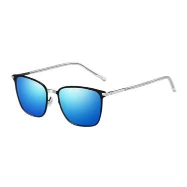 Imagem de JRLLFD Óculos de sol polarizados masculinos com armação de metal cinza, moda masculina, motorista, dirigir, UV400 (prata azul)
