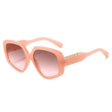 Imagem de HCHES Óculos de Sol Feminino Oval de Luxo em Tartaruga com Degradê e Lentes Metálicas - Proteção UV400 (Marrom e Rosa)