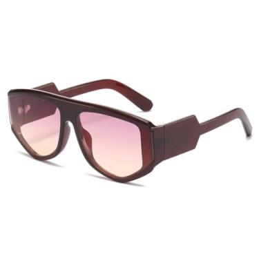 Imagem de HCHES Óculos de Sol Femininos Vintage de Luxo Oversized Estilo Punk com Armação Larga, Lentes Degradê Estampadas de Leopardo e Proteção UV400 (Vermelho, Rosa e Chá)