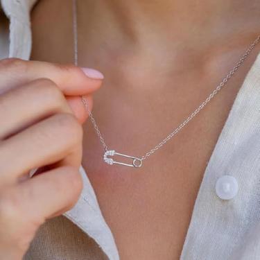 Imagem de Colar de alfinete de segurança para mulheres, corrente delicada de clipe de papel, pingente de coração minimalista, joia moderna, presente para ela, moda boho, Medium, Latão, Sem Pedra Preciosa