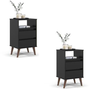 Imagem de Kit 2 Mesa De Cabeceira Roma Quarto Com 2 Gavetas Preto