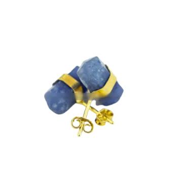 Imagem de Brinco Micro Bi Ponta Envolto Pedra Quartzo Azul Dourado