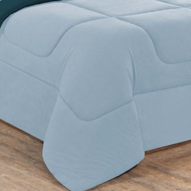 Imagem de Kit Edredom + Jogo De Lençol Malha 100% Algodão Gran Moratta 5 Peças Solteiro - Azul Bebê/Azul Petróleo