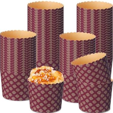 Imagem de FoldTier 48 peças de molde de panetone de Natal forma ondulada para bolos pão de Natal formas redondas de papel papai noel para cozinha muffin cupcake kulich paska, marrom (590 g)