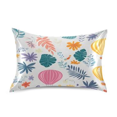 Imagem de Wassud Fronha de cetim com balões de ar quente para cabelo e pele, fronhas de seda lisa, tamanho queen, capas de travesseiro respiráveis com fecho de envelope