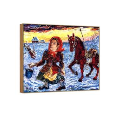 Imagem de David Burliuk Famosas impressões em tela de arte de parede prontas para pendurar. Mulher camponesa Quadro de moldura de madeira para decoração de sala de estar 80 x 90 cm 31 x 35 pol