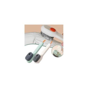 Imagem de Escova Multiuso com Dispenser de Detergente, Cerdas Resistentes, 24cm de Comprimento, Reservatório de 40ml, Material PP, para Limpeza de Louças e Superfícies