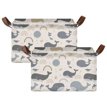 Imagem de Organizador de cesta dobrável para armazenamento de cobertores, cesta de brinquedo para cães para armazenamento doméstico e organização 17 x 29 x 25 cm, arco-íris baleia, pacote com 2