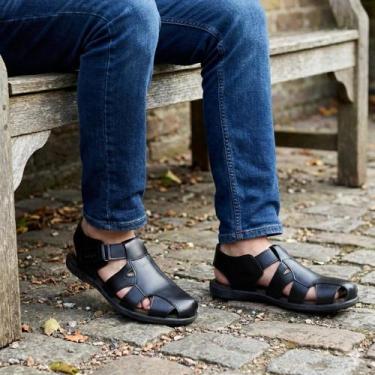 Imagem de Sandalia Franciscana Masculina Em Couro Percata Fechada solado borrach