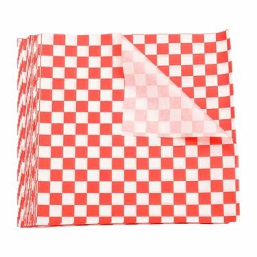 Imagem de HARFINGTON 300 folhas de papel de cera com padrão quadriculado quadrado de 20 x 20 cm, papel de embrulho seco absorvente de óleo para sanduíche, forros, cesta de piquenique, pão, hambúrguer, vermelho