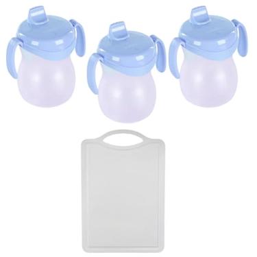 Imagem de Conjunto de 1 Tábua Branca Plástica de Corte para Alimentos + 3 Copo Infantil Atóxico de Plástico Azul 310ml