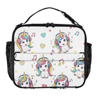 Imagem de Joisal Lancheira fofa com desenho de arco-íris de unicórnios para mulheres, meninas, lancheira masculina e infantil, lancheira para trabalho, bolsa térmica para escola