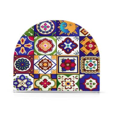 Imagem de Talavera mexicano porta-guardanapos de cerâmica acrílico suporte de guardanapo decorativo de bancada suporte de guardanapo moderno mesa de jantar conjunto de 2