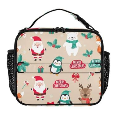 Imagem de Joisal Lancheira fofa de Natal Papai Noel bege para mulheres, meninas, lancheira masculina e infantil, lancheira para trabalho, reutilizável para alimentos, isolada para escola