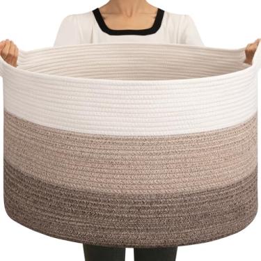 Imagem de OIAHOMY Cesta de cobertor de 90 L para sala de estar, cesta grande de 58 x 58 x 33 cm com alça, cesto de roupa suja para cobertores, travesseiros, armazenamento de brinquedos para crianças, cães