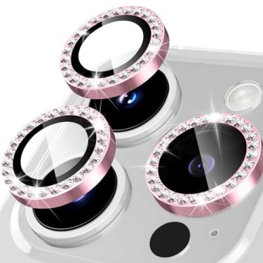 Imagem de Happtkey Protetor de lente de câmera para iPhone 15 Pro Max, película de proteção de lente de vidro temperado diamante 9H para decoração de celular, anel de metal de liga de alumínio individual