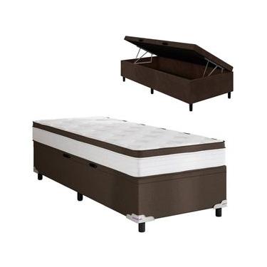 Imagem de Cama Box Baú de Solteiro Portobel Noah Ortopédico com Molas Ensacadas, EPS e Revestimento em Poliéster 70x88x188cm - Branco/Marrom