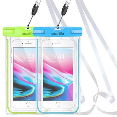 Imagem de Capa para celular Smartlle à prova d 'água, bolsa para celular IPX8 para Apple iPhone Xs XR XS MAX, X,8,7,6 Plus, SE,Samsung S9+ S9 S8+ LG V20 HTC, 6.0", à prova de neve, esportes ao ar livre, fluorescente, pacote com 2, Blue+Green