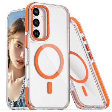 Imagem de Ysnzaq Capa transparente para Samsung Galaxy S25 FE, [antiamarelamento][proteção contra quedas de grau militar] Capa protetora magnética forte à prova de choque para Samsung S25FE, XC laranja