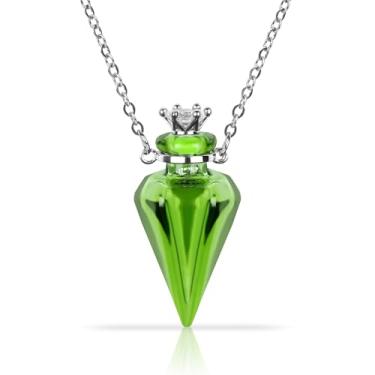 Imagem de Biiange Colar de frasco de perfume em formato de diamante, colar de frasco de perfume verde, colares difusores de óleo essencial, para mulheres, frasco, joia de presente exclusivo (cone verde)