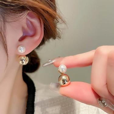 Imagem de Brincos femininos com pingente de pérola banhado a ouro 14 quilates, brincos de ouro delicados, na moda, fofo, para formatura, noiva, brincos longos de casamento, joias formais