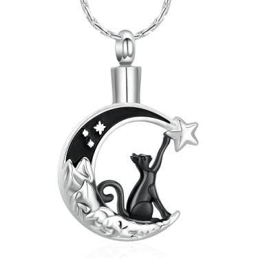 Imagem de constantlife Colar de urna de lua de gato para mulheres, joia de cremação para cinzas, pingente de aço inoxidável, lembrança de funeral, presente em memória de entes queridos, Aço inoxidável, Sem