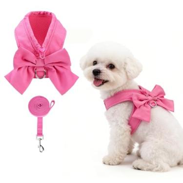 Imagem de KOOLTAIL Conjunto de coleira e coleira para cães pequenos, sem puxar e engasgar, de malha macia, acolchoado, ajustável, peitoral para animais de estimação com gravata borboleta para cães e gatos